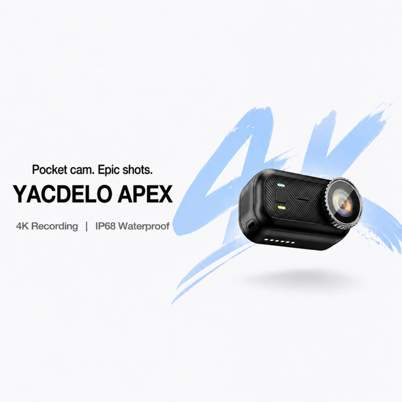 YACDELO APEX | 4K Mini Action Camera | 43g Ultra-Light | 6-Axis Stabilization | Magnetic POV Camera | IP68 Waterproof | 240-Min Battery Life | WiFi Transfer