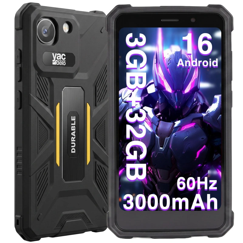 YACDELO Rock V1 | 4.96″ Small Android Smartphone | Removable Battery | Android 16 Go | Pocket-Friendly Design | IP54 Splash Protection